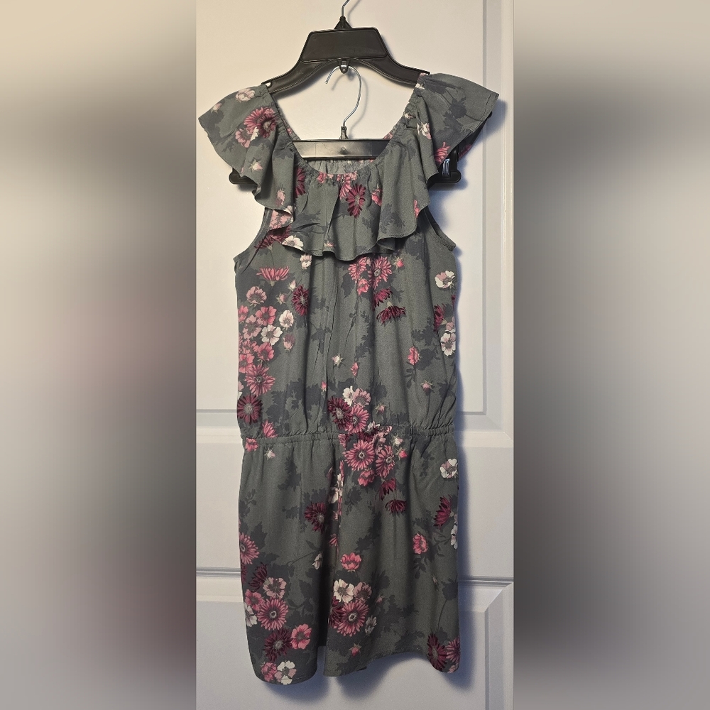 Girls Floral Ruffle Sleeveless Romper Size L